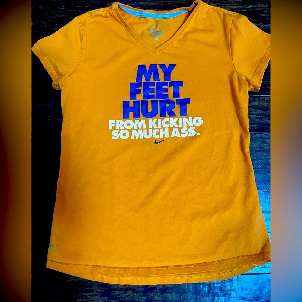 Nike Bold Orange Tee with Purple Text